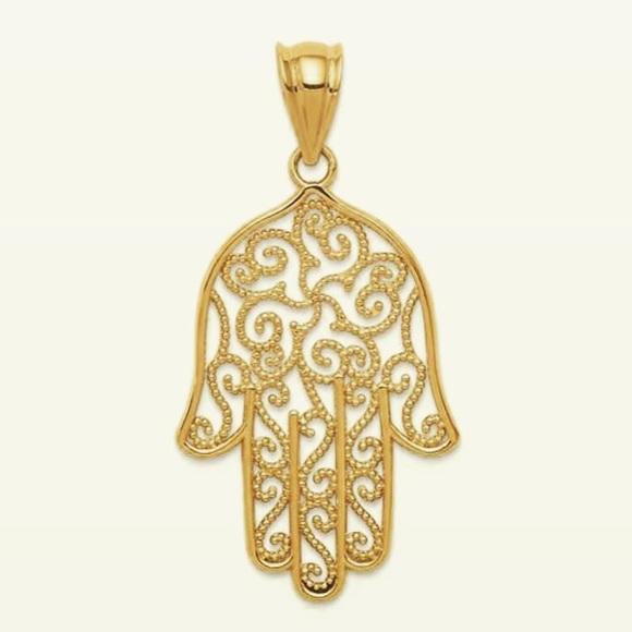 14K Yellow Gold Fancy Filigree Hamsa Charm